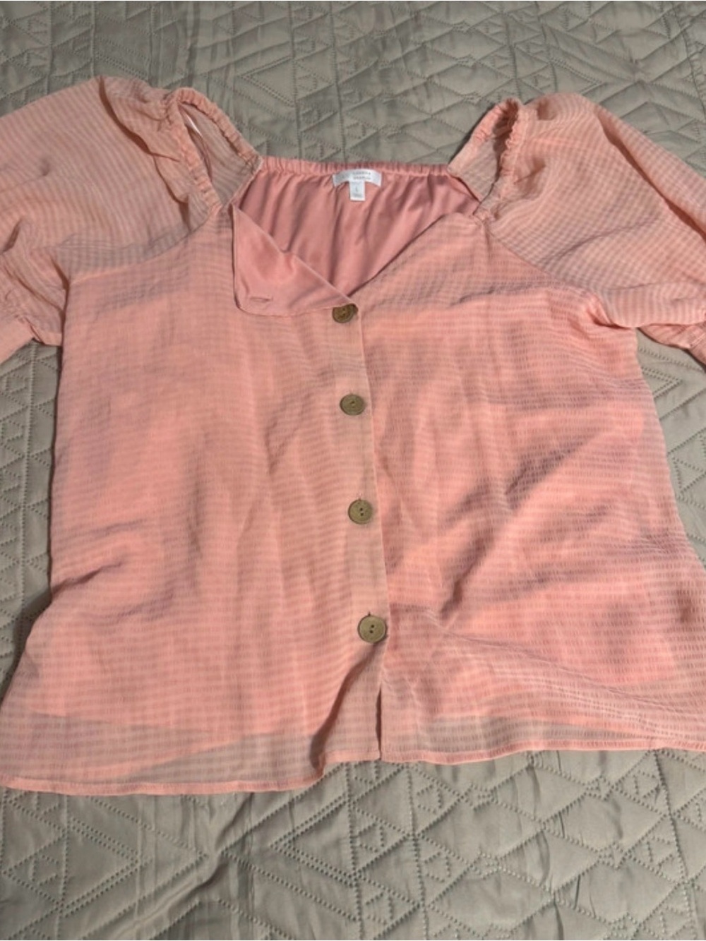 LC Lauren Conrad Pink Button Front Blouse Womens L